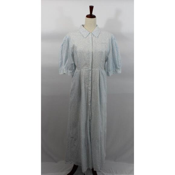 INDIA AMORY Julia SZ L Large Blue Short Sleeve Shirt Dress Blue Wisteria Floral - Picture 2 of 9